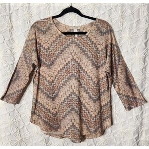 Agate Womens Linen Top‎ Size Large Brown Chevron Southwestern Neutral Luxury